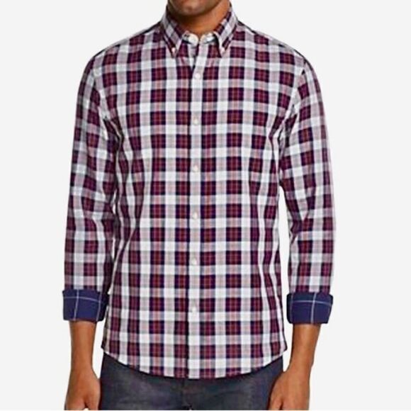 Michael Kors Curt Double Faced Slim Fit Plaid Shirt in Red/White/Blue Men’s L - Picture 1 of 8